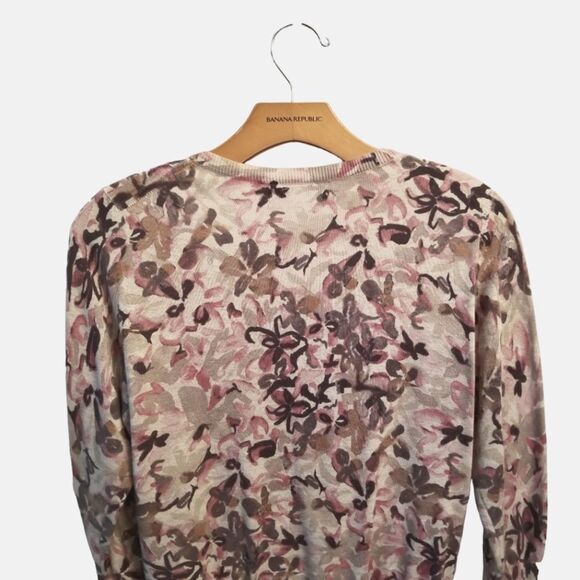 Banana Republic Peggy Purple Flower Cardigan Size Small  2 0254 - Picture 4 of 6